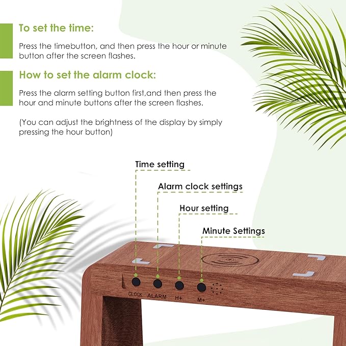 Wooden Bedside Table Lamp with Wireless Charging Station, LED Clock Display, 3 Night Light Modes, Bamboo