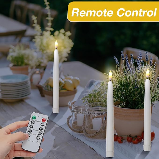 Reginary 50 Pack Flameless Taper Candles with 4 Remote, Battery Operated Flickering Taper Candles 3D Wick Fire LED Faux Wax Warm Lights for Wedding Thanksgiving Christmas Holiday (8.46 Inch)