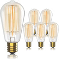 Vintage Edison Incandescent Light Bulbs - 6-Pack 60W, E26/E27, Dimmable 2100K Antique Filament Lamp - ST64 Squirrel Design for Indoor & Outdoor Use