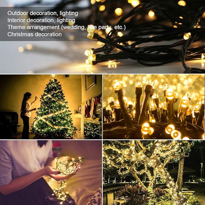 Indoor Christmas String Lights - 220 LEDs 82ft/25m Memory Function 8 Modes End-to-End Plug in Outdoor Waterproof Decorative Fairy Twinkle Xmas Lights for New Year/Tree/Wedding/Patio/Home - Warm White