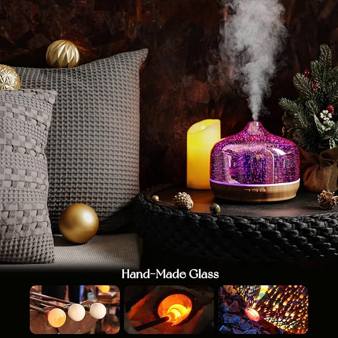 Porseme 500ml Glass Essential Oil Diffuser Aromatherapy Ultrasonic Cool Mist Humidifier 15-21 Running Hours Diffusers with Remote Control for Sleeping Yoga Working Spa(Rose Gold）