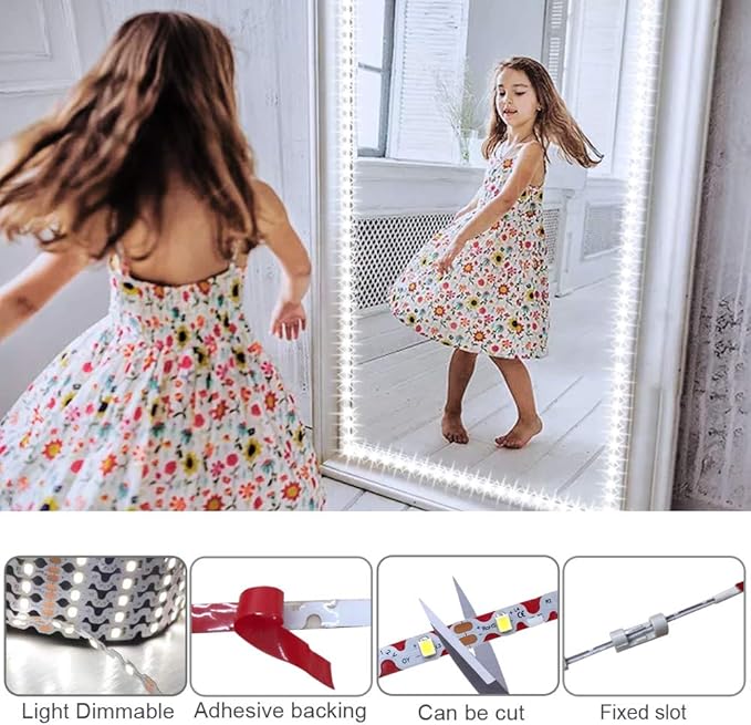 13ft/4M Led Vanity Mirror Lights Kit Bendable NO Need to Cut Vanity Make-up Mirror Cloakroom Adjustable Flexible Strip Light Table Set with Dimmer and Power Supply