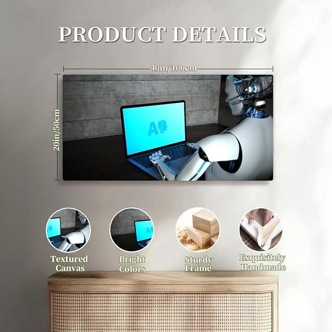 Wibinuki Wall Art Wall Decor Wall Paintings Humanoid Robot Notebook AI for Living Room Bedroom Bathroom Home Decor Can Be Hung Directly 20"x 40"