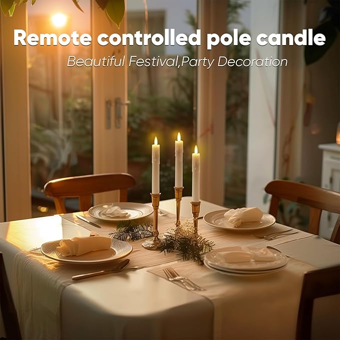 Homemory 7 Inches Flameless Taper Candles with Remote Timer, Short Led Candlesticks with 3D Flickering Light, Battery Operated Candles with Lifelike Flame for Wedding Home Xmas Decor, White, 6 Pcs