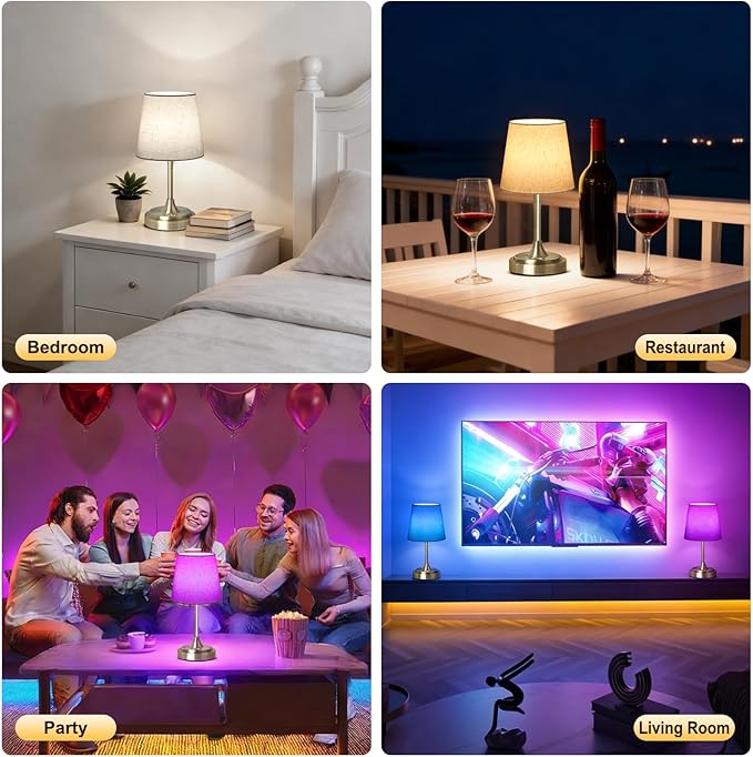 Small Cordless Table Lamp Rechargeable,5000mAh Battery Operated Desk Lamp,3 Colors & 7 RGB Stepless Dimmable,Touch Ambient Light for Bedside,Bedroom,Dining Room,Living Room,Bronze,FlaxenShade