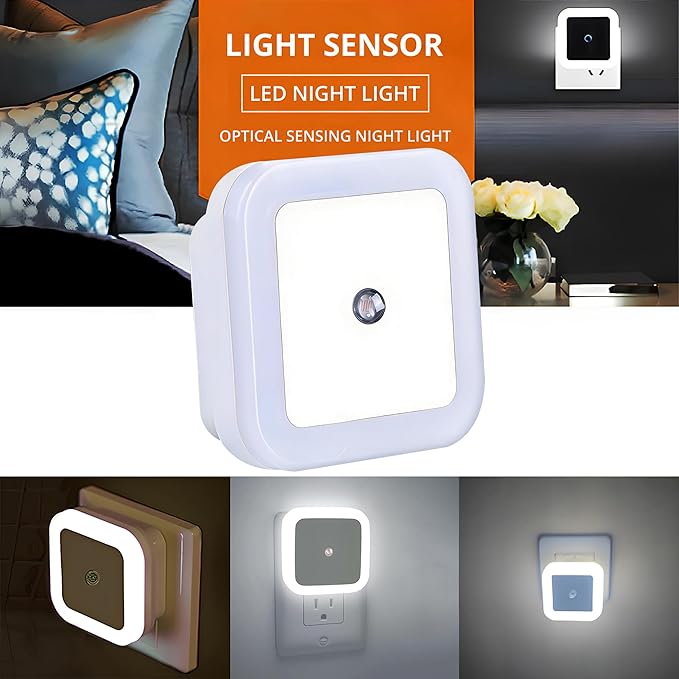 6Pcs Square LED Night Light Intelligent Sensor Control Induction Energy-Saving Bedside Socket Lamp Room Hallway Toilet Wall Home Lighting