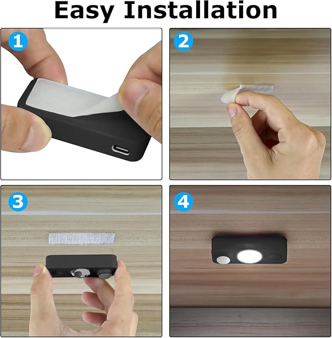 LED Motion Sensor Puck Lights, Rechargeable Cabinet Lights, Stick on Wireless LED Night Light for Closet, Drawer, Shelf, Under Cabinet, Daylight White 8Pack, USB Charging Cord Included