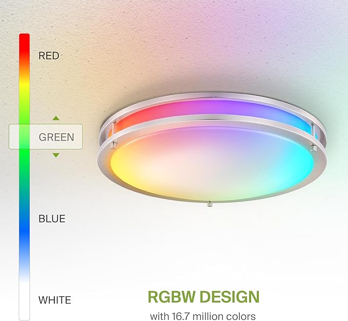 ASD LED 18" Round Flush Mount Lighting, Close to Ceiling Light Fixture | Smart, Multicolor, Dimmable, ETL Listed | 28W 1844LM RGB-2700-6500K 120V | Low Profile Double Ring Lamp | Nickel, 2 Pack