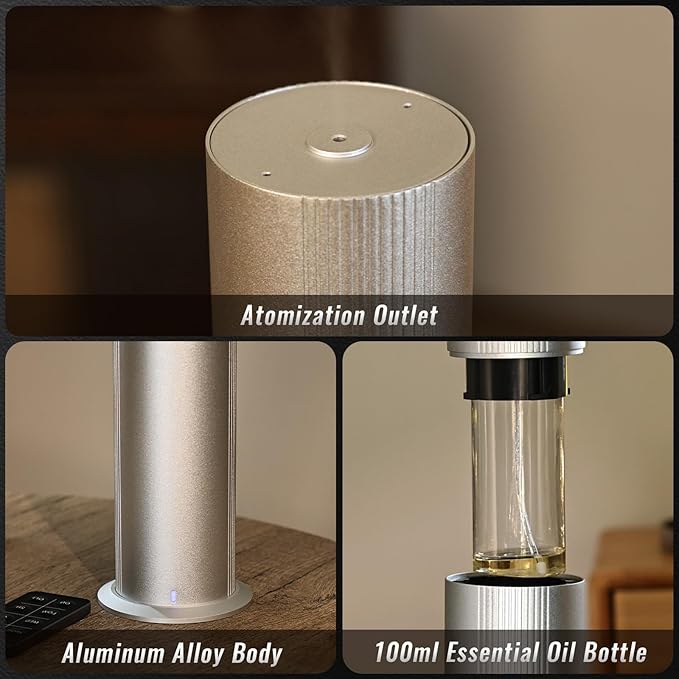 Waterless Essential Oil Diffuser for Home and Commercial Use up to 2000 sq ft, Scent Diffuser for Large Room, Bluetooth Hotel Collection Diffuser with App and Remote Control for Office, 100ml, Silver