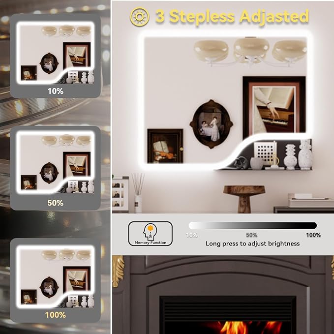 40"x 32" LED Bathroom Mirror with Shelf, Wall-Mounted Backlit Vanity Mirror with Lights, Smart Bathroom Mirror with 3 Colors, Anti-Fog, Stepless Dimmable, Memory (ETL)