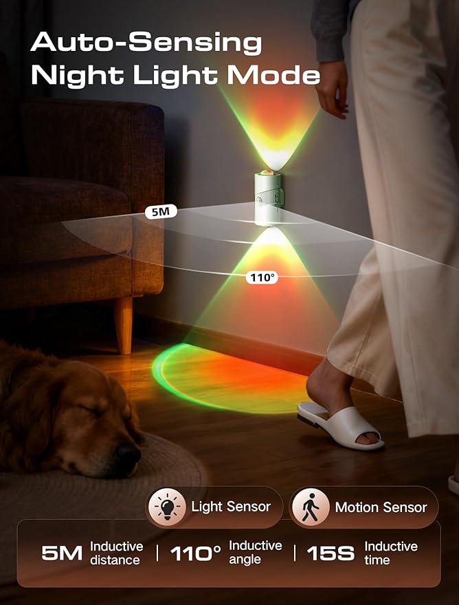 Rechargeable RGB Motion Sensor Night Light, Color Changing LED Night Light with Stick-on Magnet, 4-Level Adjustable Brightness, Nightlights for Bedroom, Bathroom, Hallway, Stairs, Closet, 2-Pack (1)
