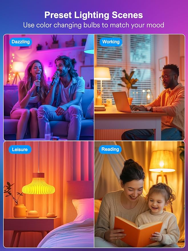 ANGELHALO Smart Light Bulbs, Color Changing A19 LED Light Bulb, Work with Alexa and Google Assistant, Wi-Fi & Bluetooth Light Bulbs, 16 Million Colors RGBCW, Music Sync, 800 Lumens, 2.4Ghz only,1 Pack