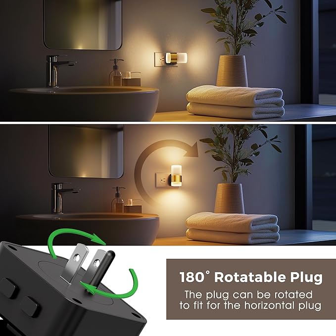 L LOHAS LED Night Light,Night Lights Plug into Wall,Dusk to Dawn Sensor,3000K Soft White,Brightness Adjustable,180°Rotating Acrylic Nightlight for Adults Bathroom Bedroom