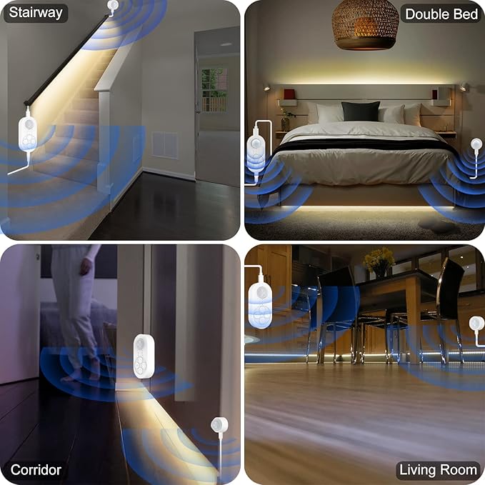 Dual Motion Sensor Light Indoor - Plug-in Motion Activated Step Stair LED Strip with Double Sensors, Dimmer and Timer for Stairway, Bedroom, Corridor (Warm White 3000K 16.4FT Light Strip)