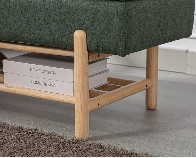 Modern Entryway Storage Bench, Upholstered Shoe Ottoman Bench, Flip-Top End of Bed Bench with Wood Shelf/Coffee Table for Living Room/Bedroom/Hallway/Under Window,46.5 Inches,Green Linen