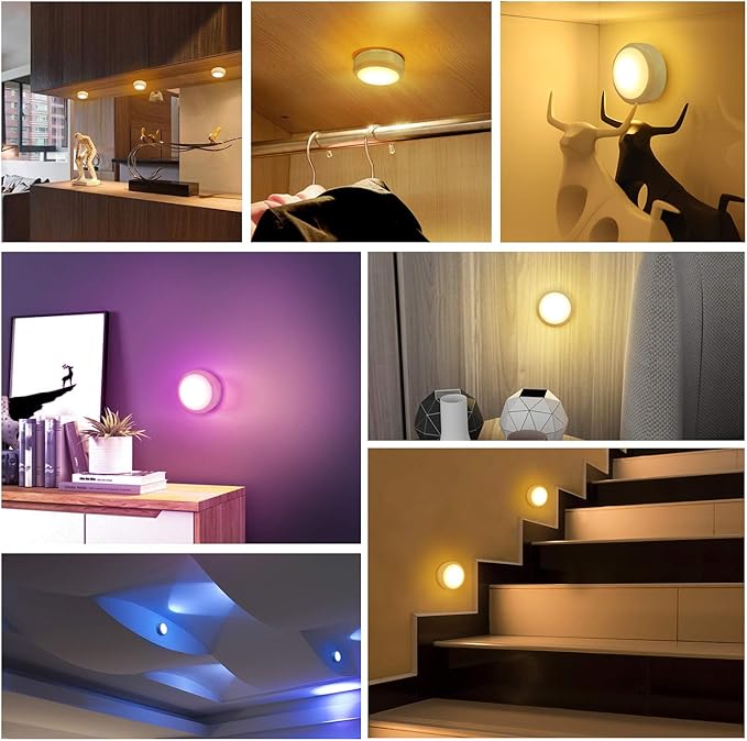 Alivation Led Under Cabinet Lighting Battery Operated Light, 6 Puck Lights with Remote Control, 13 Color Changing Stick on, Touch Push Tap Lights for Kitchen, Closet, Bookshelf, Stair, Display