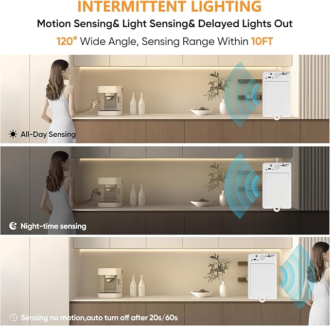 OMIKA COB Motion Activated LED Strip Light, 6.56ft 640LEDs 4000K Natural White Rechargeable Night Light, Safe Tape Light for Cupboard, Bed, Shelves, Wardrobe, Stairs, Pantry, 2 Pack