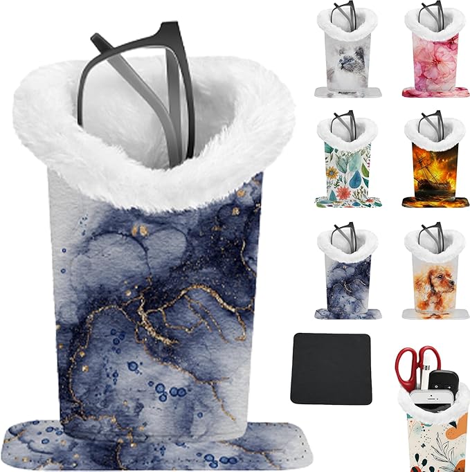 Eyeglasses Holder with Soft Furry Lining and Magnetic Base, Storage Organizer Holder Case for Nightstand