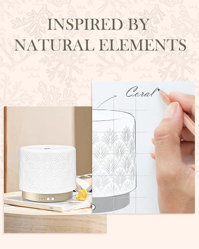 Essential Oil Diffuser -280ml Ceramic Diffuser for Large Room&Commercial Use, 2.4MHz Cool Mist Humidifier & Independent Decorative Light & Aromatherapy Diffuser, Pulse&Continuous Mist, Timer, Auto-Off