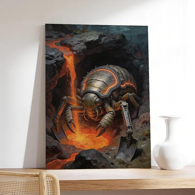 Framed Steampunk Mechanical Trilobite Wall Art - Volcanic Underwater Retro Poster for Garage Apartment Decor 20x30inch(50x75cm)