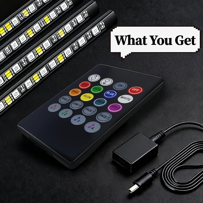 DIBMS Smart Car Interior LED Strip Light Kit with APP Remote Control, RGB Music Sync Color Changing DIY Mode USB Port for Under Dash DC 12V Vehicle Decorations
