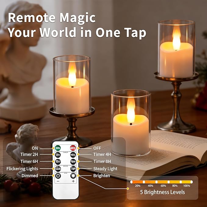 Rechargeable Flameless Candles with Timer Remote, 1.7"x2.6" Clear Acrylic LED Tea Lights Candles，Small Votive Electric LED Candles for Home Aniversary Wedding Holiday Decor(6 Pack)