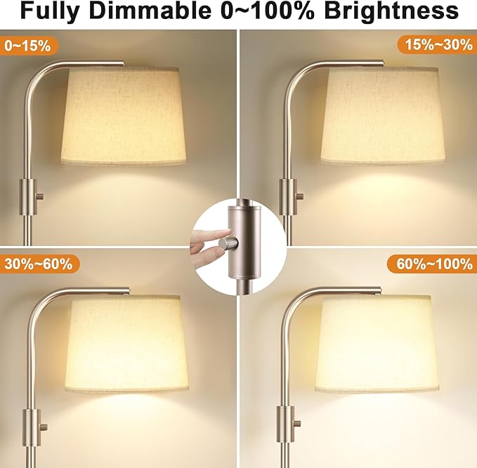 Ambimall 𝐅𝐮𝐥𝐥𝐲 𝐃𝐢𝐦𝐦𝐚𝐛𝐥𝐞 Floor Lamp - Floor Lamps with 9W 𝐋𝐄𝐃 Bulb, Standing Lamps for Living Room with Adjust Head, Modern Standing Tall Light Rotary Switch for Office(Mocha and Beige)