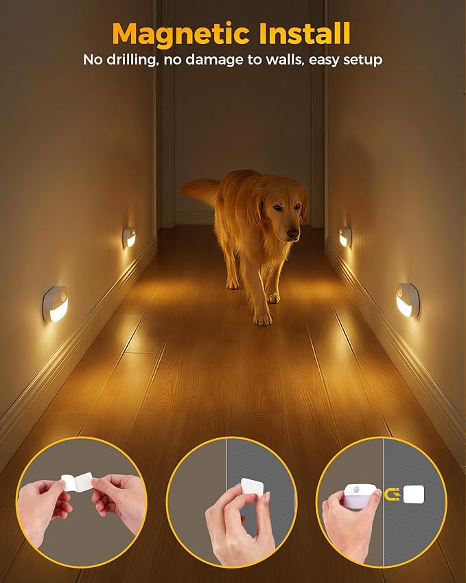 12 Pack Rechargeable Motion Sensor Stair Lights, Indoor Hallway Light, Portable Wireless Stick On Night Light, Battery Operated LED Lights for Staircase Closet Cabinet Toilet