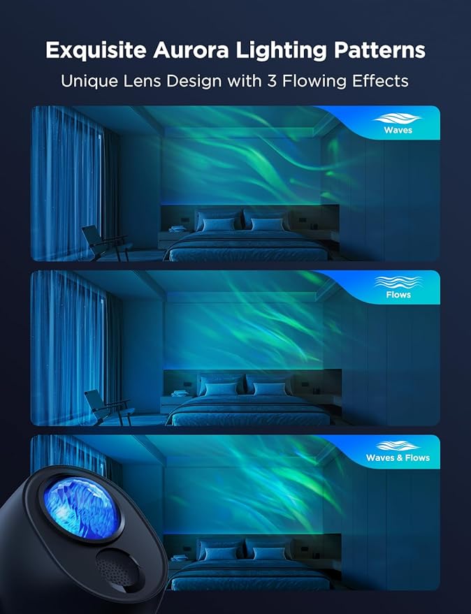 Govee Star Light Projector with 3 Aurora Flowing Effects, Works with Matter, Alexa and Google Assistant, 52 Scene Modes, 18 White Noise Options, LED Night Light Projector for Bedroom, Without Plug