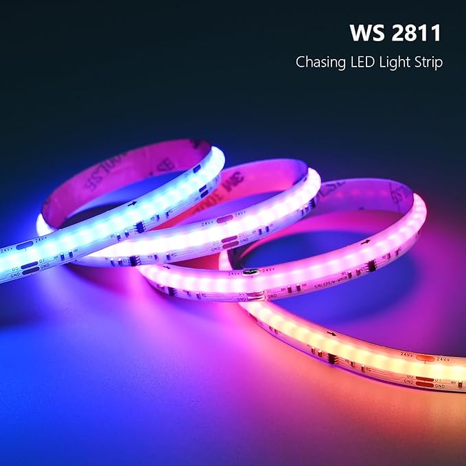 24V WS2811 RGB+IC COB LED Strip Lights 65.6ft (2 Rolls of 32.8ft), Chasing LED Light Strip with 338 Remote Controller Models and Power Supply for Bedroom, Living Room, Gaming, Parties
