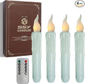 Blue Flameless Short Taper Candles, Real Wax Hand Dipped LED Battery Operated with Remote, Flickering Flame Lights for Festival Party Home Décor, 6.7 Inch Primitive Flameless Candles, 4PCS