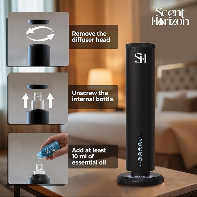 Hotel Waterless Scent Diffuser, Tower Design Upgrade 2026 | Rechargeable Battery Cold Air Oil Diffuser for Large Homes, Offices, Hotels & Spas (1200 Sq.Ft) | Includes 3 x 50ml Premium Fragrance Oils