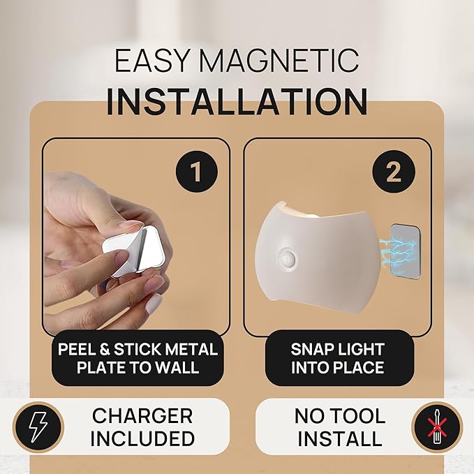 Battery Operated Wall Sconces Set of Two, Rechargeable Wireless LED Wall Lights — Motion Sensor, No Drill Magnetic Mount, 3 Modes, for Bedroom Hallway Stairs, White