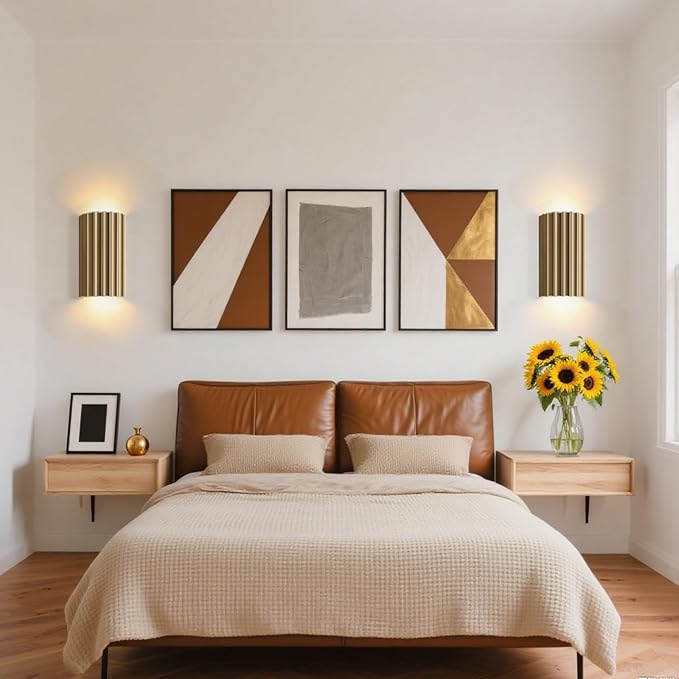 ZEROUNO Gold Resin Modern LED Wall sconces Hardwired Indoor Wall Lights Up and Down Wall Mount Wall Lamp Fixture for Living Room Bedroom Hallway Corridor Conservatory Stairs (with E12 Bulbs)