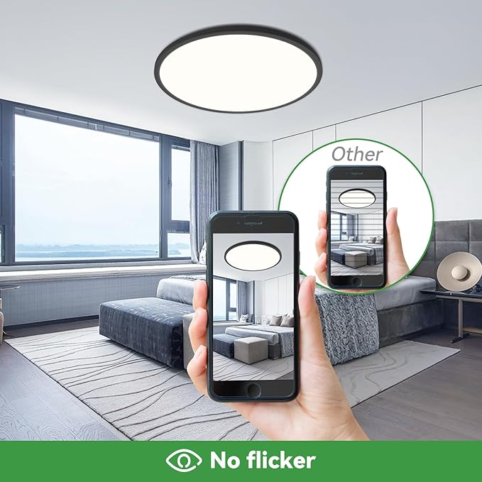 hepside 15.8INCH Big Dimmable Flush Mount Ceiling Light Fixture Black, 3CCT 3000/4500/6000K Ceiling Lamp, 36W 4200LM Super Bright Low Profile Light for Bedroom, Kitchen, Bathroom, Hallway