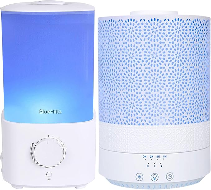 BlueHills Premium Large 2300 ML and 2500 ML XL Essential Oil Diffusers Humidifier Combo Set of 2 for Large Room Home with Décor LED Lights Great Gift – Value Pack of White