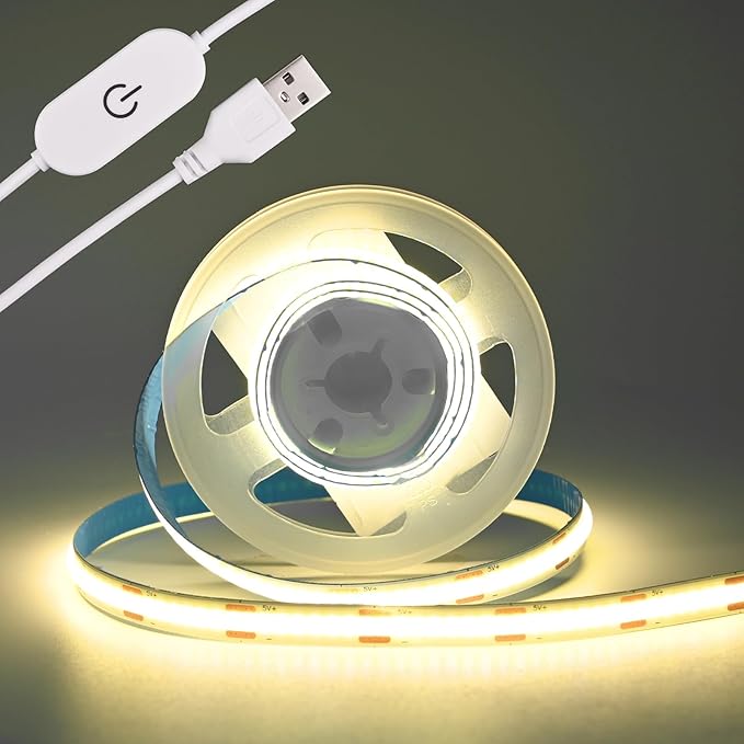 COB LED Strip Light 5V USB Tape 320LED/m Dimmable LED Strip Light USB TV Backlight Flexible Under Cabinet Tape Light for Bedroom,Kitchen,Home DIY Lighting (4000K, 3.28FT)