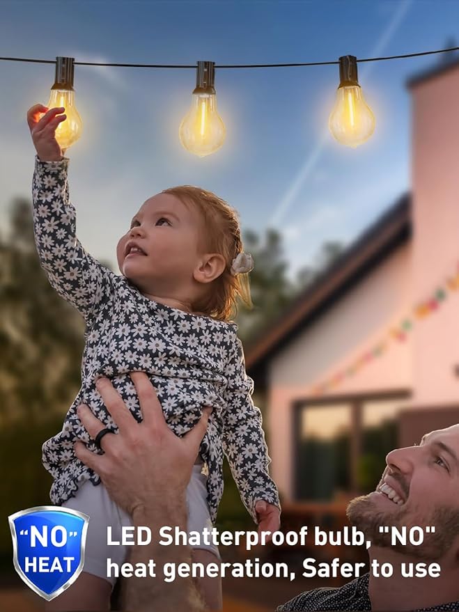 Outdoor String Lights 100 ft for Outside String Lights with 50+3ea A39 Shatterproof Warm Lights for Bistro Lights Outdoor Patio Pergola Backyard Linkable