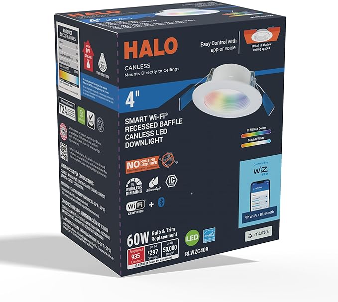 HAL0 4" Smart Wi-Fi® Recessed Canless LED Downlight 4-Pack Connected by WiZ Pro - RLWZC409-4PK