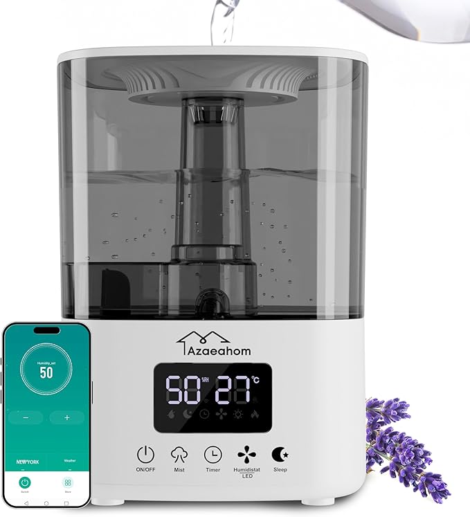 Smart Humidifiers for Bedroom, Top Fill 4L Cool Mist Air Humidifier for Large Room, Essential Oil Diffuser App Control, Fast Symptom Relief, Nightlight, 12H Quiet Runtime for Baby, Plant