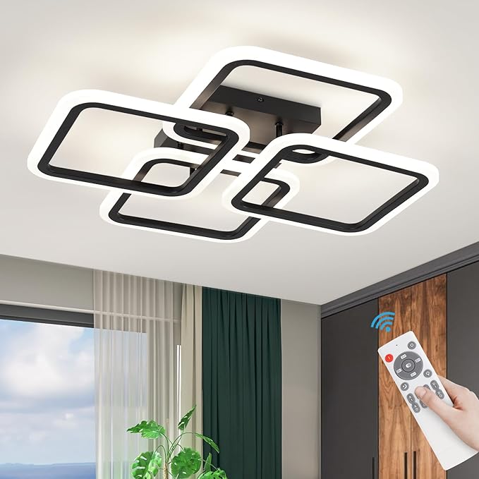 23.6inch Modern LED Ceiling Light 50W Dimmable Ceiling Lamp with Remote Control Square LED Flush Mount Ceiling Light Dining Room, Living Room, Kitchen, Bedroom, Office