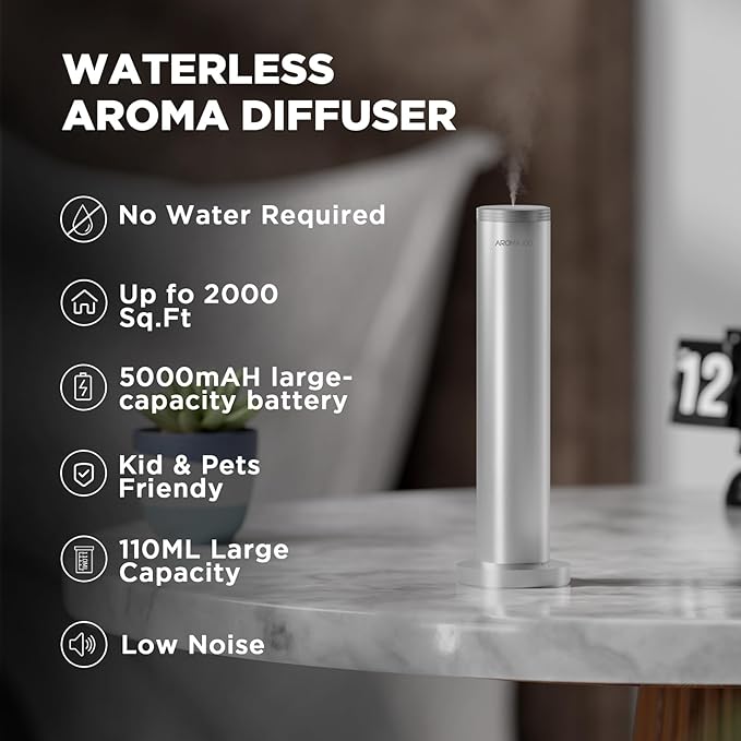 Hotel Scent Diffuser Machine -Remote Control -Cordless Rechargeable Diffuser for Whole House- Scent Air Machine for Home -Super Quite Waterless Essential Oil Diffuser for Large Room, Studio Office