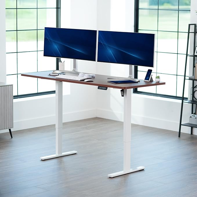 VIVO Electric 71 x 30 in Standing Desk, Memory Height Adjustment, 1B Series, Holds 220 lbs, Dark Walnut Top White Frame, DESK-KIT-1W7D