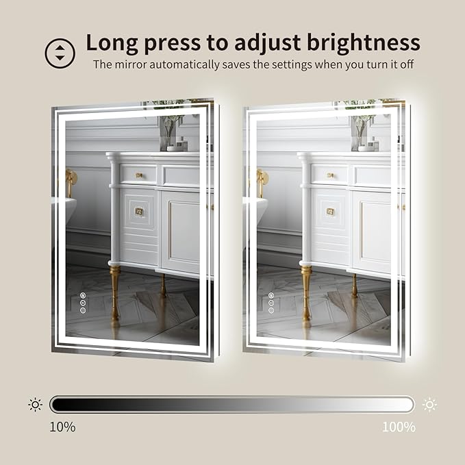 WTTY LED Bathroom Mirror with Backlit and Front Light,24"x32",Stepless Dimmable LED Mirror for Bathroom,Anti-Fog Lighted Bathroom Vanity Mirror Modern for Wall,Memory Function,Shatter-Proof