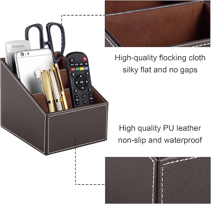 TV Remote Control Holder with 3 Compartments, Storage Rack, Storage Box, Media Accessory Storage, Desk Organizers (Brown(2 pieces))