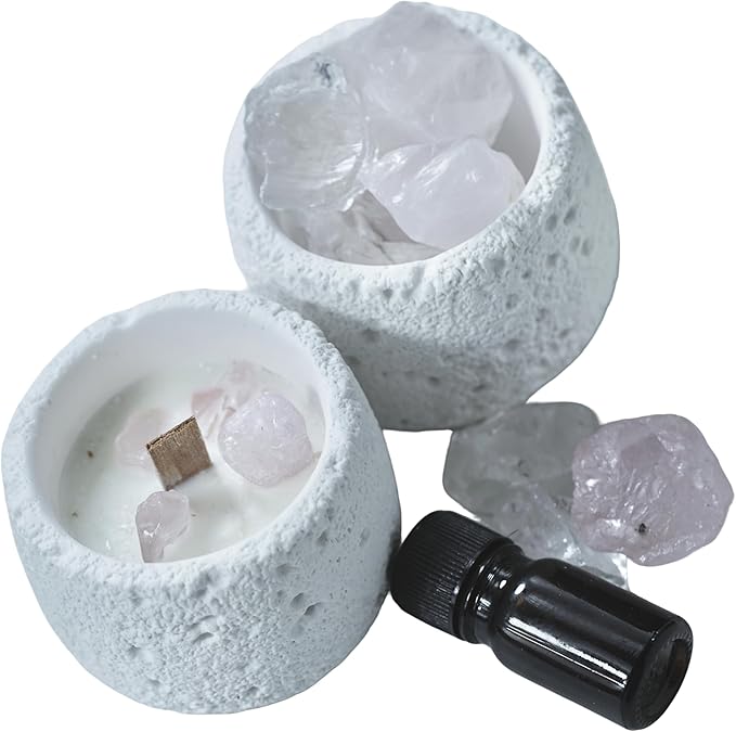 Pink Quartz Crystal Essential Oil Diffuser & Candle Set – Soy Wax Candle, Crystal Diffuser Stones & 10ml Essential Oil | Relaxation Aromatherapy Home Décor Gift Set