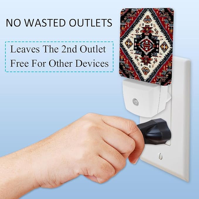 2 Count Tribal Navajo and Native (2) Plug in Night Light, LED Nightlights with Smart Dusk to Dawn Sensor for Kids, Nursery, Bedroom, Bathroom,Hallway, Stairs, Kitchen