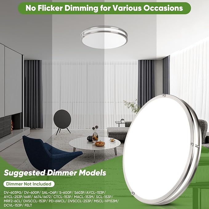 TOBUSA 18inch LED Flush Mount Ceiling Light, 50W 5600lm Bright Dimmable LED Ceiling Light Fixture, 2700K-6500K Adjusted, Modern Kitchen Light Fixture Ceiling for Living Room Bedroom, Brushed Nickle