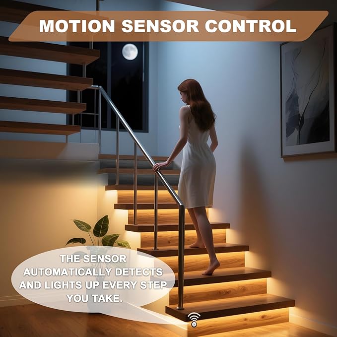 Intelligent 22-Step Motion Sensor Stair Light for Indoor, 40 inches Long Cuttable Motion Lights for Stairs (22 Stairs,3000K)