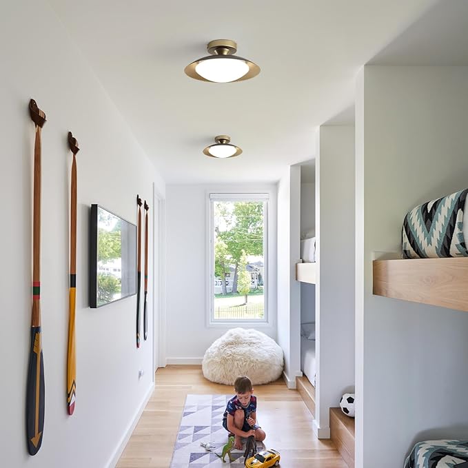 2 Pack Dimmable Mid Century Modern Ceiling Light, Black and Gold LED Semi Flush Mount Ceiling Light, 11.8in 5CCT Hallway Light Fxitures with Acrylic Shade for Kitchen Bedroom Entryway Laundry Room
